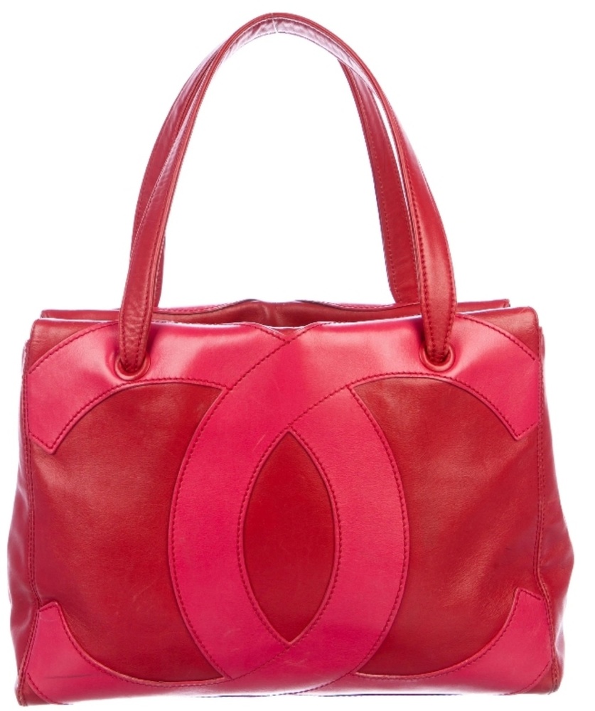 Vintage Chanel Large CC Logo Tote Pink Red